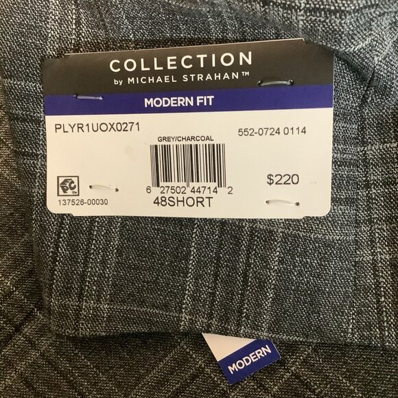 Michael Strahan Size 48 Short Plaid Modern Fit Stretch Mens Gray Blazer. New - Picture 11 of 12